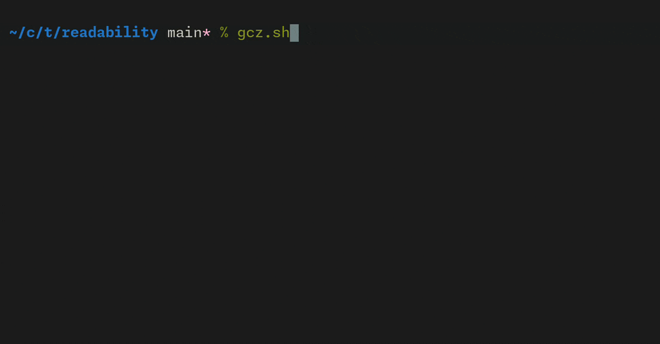 Demo of my script for conventional commits making an initial git commit
