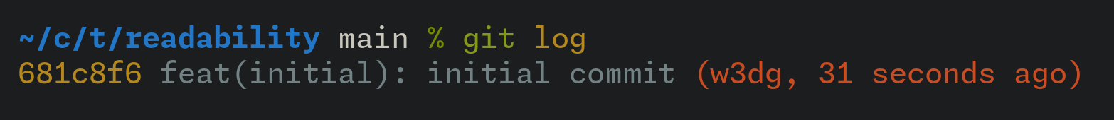 Details of the commit message for the initial commit which is now formatted as per conventional commit.